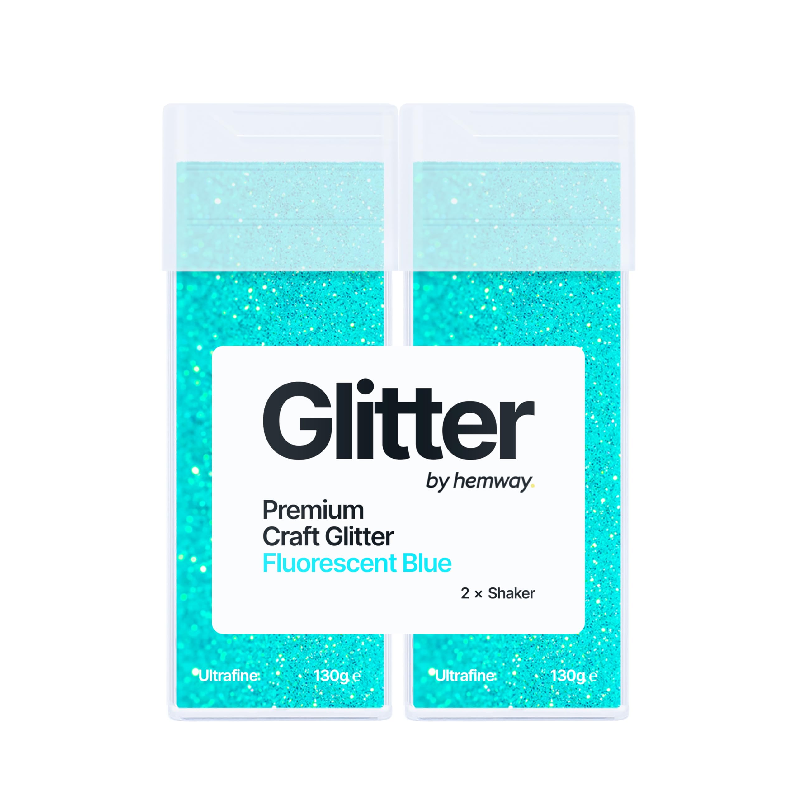 Hemway Glitter Shaker Fluorescent Blue 130g x2 Pack Ultrafine, Craft Glitter Shakers for Resin & Epoxy Crafts, Christmas Art Supplies, Nail, Body, Face, Eye, Festival, Crafting, Slime, Sparkle