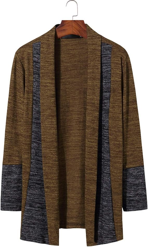 Men's Classic Placket Contrast Cardigan Sweatshirt, Casual Mid-Length Slim Buttonless Cardigan 