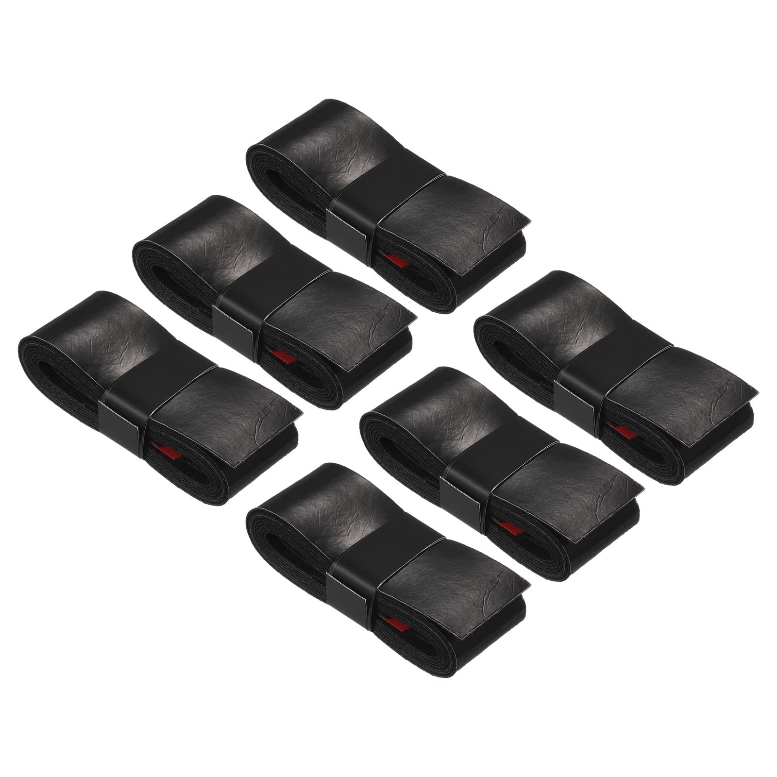 PATIKIL 43.3" Tennis Racket Grip Tape with Hole, 6 Pack PU Overgrip Stretchy Non-Slip Absorb Sweat for Badminton Fishing Rod, Black