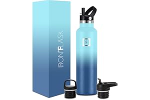 IRON °FLASK Camping & Hiking Hydration Canteens - 3 Lids (Narrow Straw/Spout Lid) Leak Proof Vacuum Insulated Stainless Steel - Hot & Cold Double Walled Sports Water Bottle
