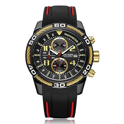 Megir Chronograph Analogue Quartz Movement Black Dail The Champion Luxury Sports Watch for Men(2045G)