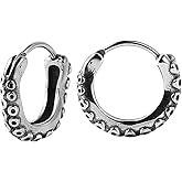 HZMAN Vintage Silver Octopus Tentacle Stainless Steel Hoop Earrings Party Punk Goth Bike Jewelry Gift for Men Women (Octopus Tentacle Silver)