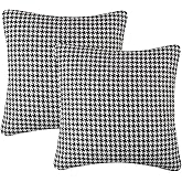 Yeiotsy 2pcs Houndstooth Throw Pillow Covers Geometric Cushion Case for Couch Sofa Bed and Chair Made of Cotton and Linen (18 X 18 Inches, Black)