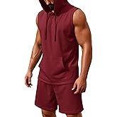 COOFANDY Mens Sleeveless Workout Hoodie Shorts Set 2 Piece Outfits Hooded Tank Tops Gym Tracksuit Sweatsuits