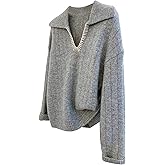 winkbay Women's Collar V Neck Sweater Dressy Casual Long Sleeve Knit Pullover Tops