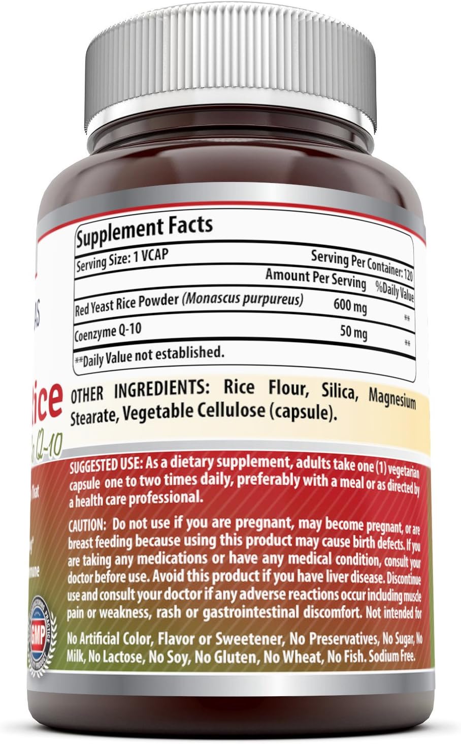 Amazing Formulas Red Yeast Rice 600 Mg Plus Co Q-10 50 Mg 120 Vegetarian Capsules (Non-GMO,Gluten Free): Health & Personal Care