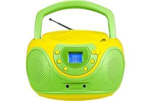 hPlay Gummy P16 Portable CD Player Boombox AM FM Digital Tuning Radio, Aux Line-in, Headphone Jack, Foldable Carrying Handle (Lime)