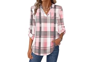 Zeagoo Womens Roll Up Long Sleeve Tops V Neck Shirts Dressy Casual Work Blouses S-2XL