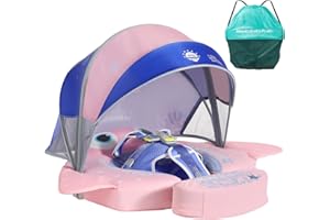 V CONVEY Mambobaby Float with Canopy & Portable Backpack Skin-friendly Baby Swim Float with Tail Waterproof Non-Inflatable Mambo Float Smart Swim Trainer Soft Solid Infant Pool Float 3-24 months Baby Swim Ring