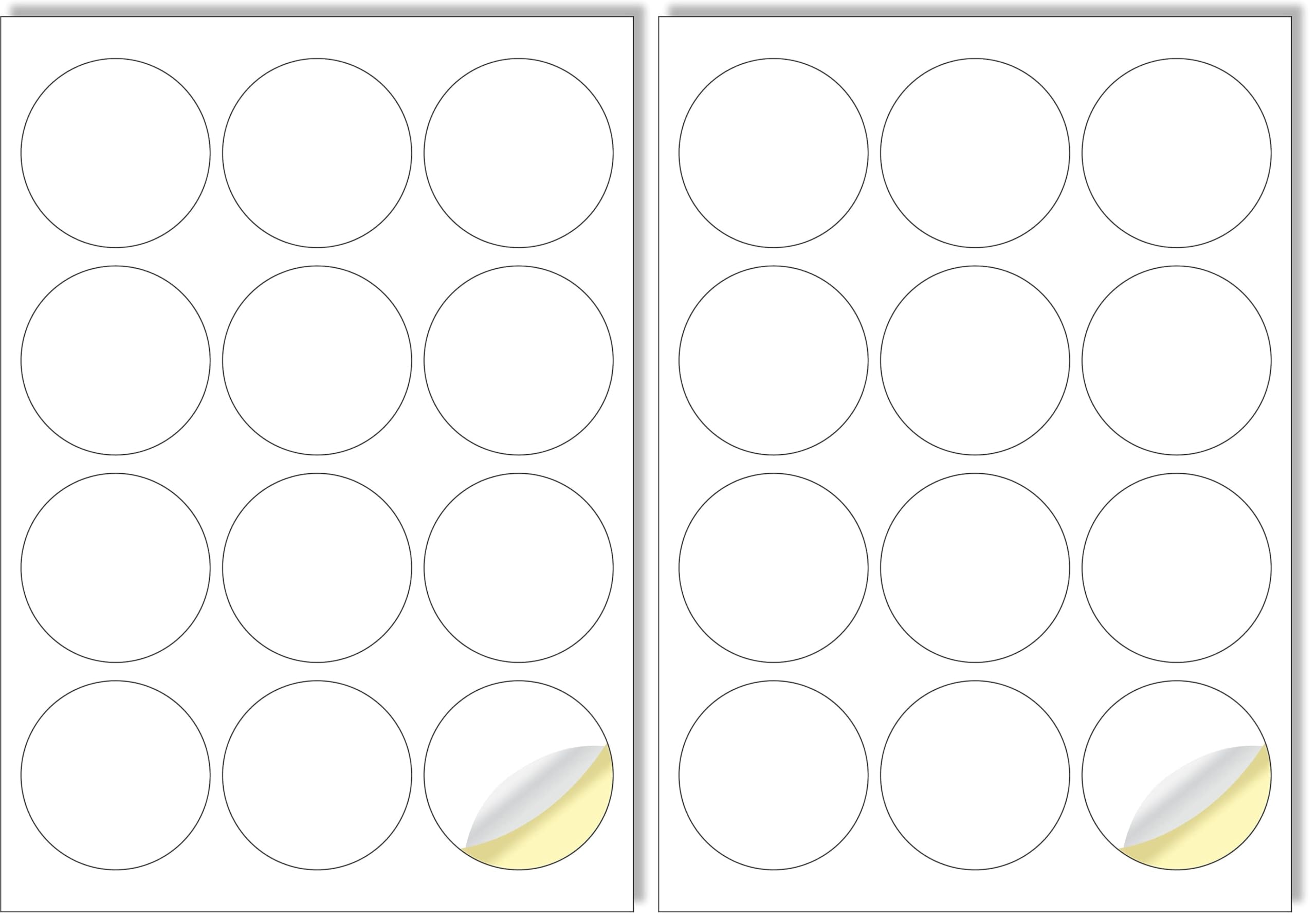Creavvee 12 Round Label per Sheet, 25 A4 Sheets, Printable White Sticker Paper Labels for Laser/Inkjet Printers Made in Europe - Sticker Size Round 63mm (Pack of 2)