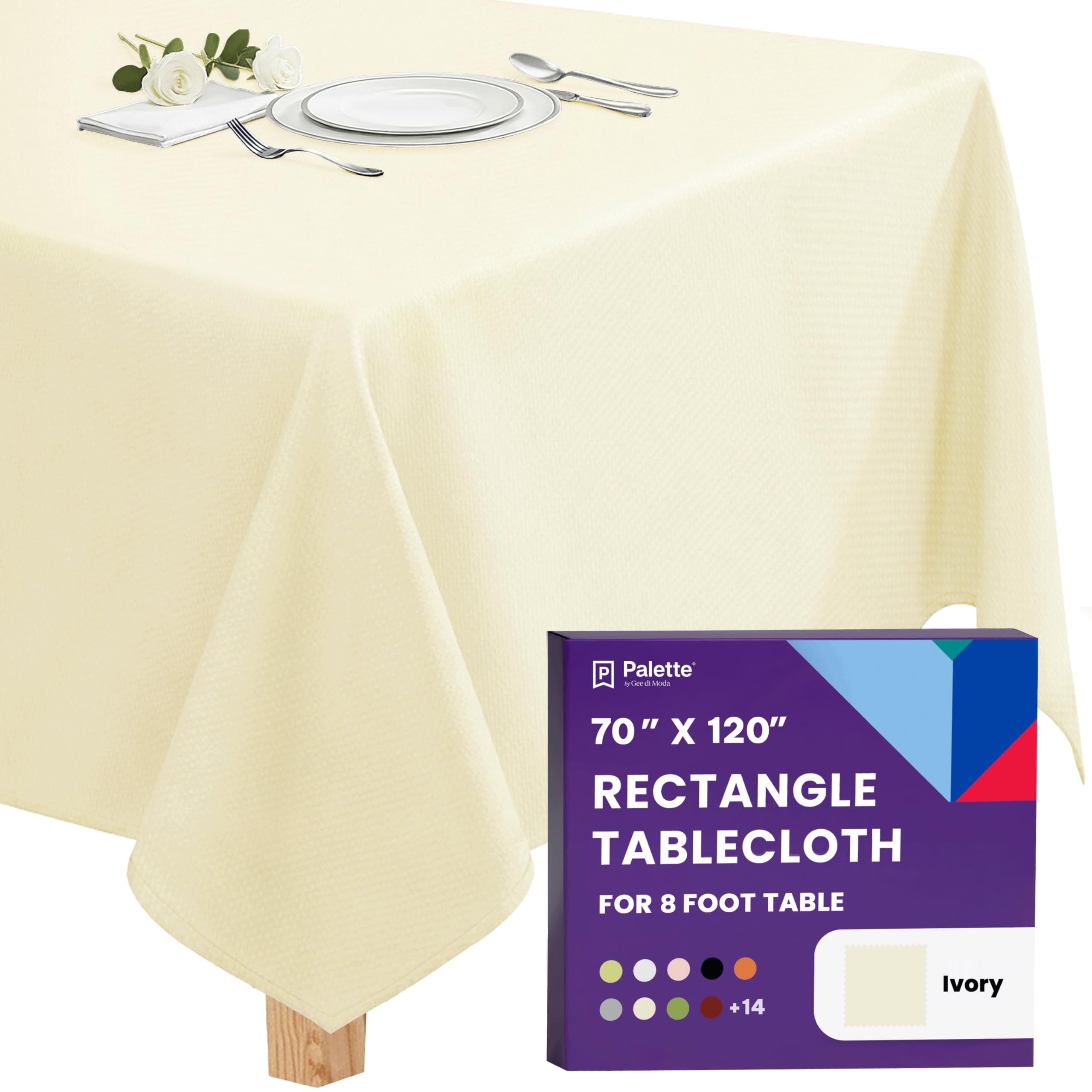 Gee Di Moda Rectangle Tablecloth - 70 x 120 Inch - Ivory Rectangular Table Cloth in Washable Polyester - Great for Buffet Table, Parties, Holiday Dinner, Wedding & More
