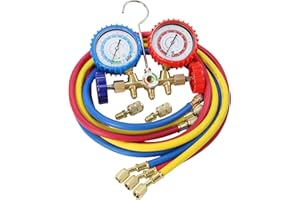 DKWOESHG AC Manifold Gauge Set with 60" Hoses, 3-Way A/C Gauges for R134a, R410a, R22, R12, R404A Refrigerants Charging and HVAC Diagnostics