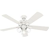 Hunter Fan 52 inch Casual Fresh White Indoor Ceiling Fan with Light Kit (Renewed)