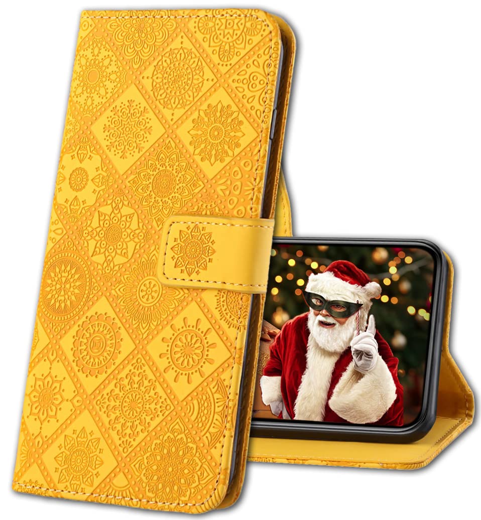 IMIRST Phone Flip Case for OPPO Find X5 Pro, Premium PU Leather Embossing Design Protective Cover Stand Wallet Case Compatible for OPPO Find X5 Pro. XC3 Yellow