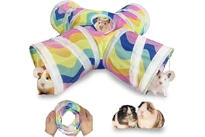 LUXIFY Guinea Pig Tunnel, Collapsible 4 Way Guinea Pig Hideout, Tube Toys with Interactive Ball for Small Animals Guinea Pigs, Hamsters, Chinchillas