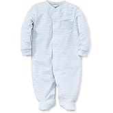 kissy kissy Baby Boys and Girls 100% Pima Cotton Simple Stripes Snap Front Footie Pajamas, Newborn to 24 Months