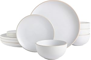 Gibson Home Rockaway Round Stoneware Dinnerware Set, Service for 4 (12pcs), White