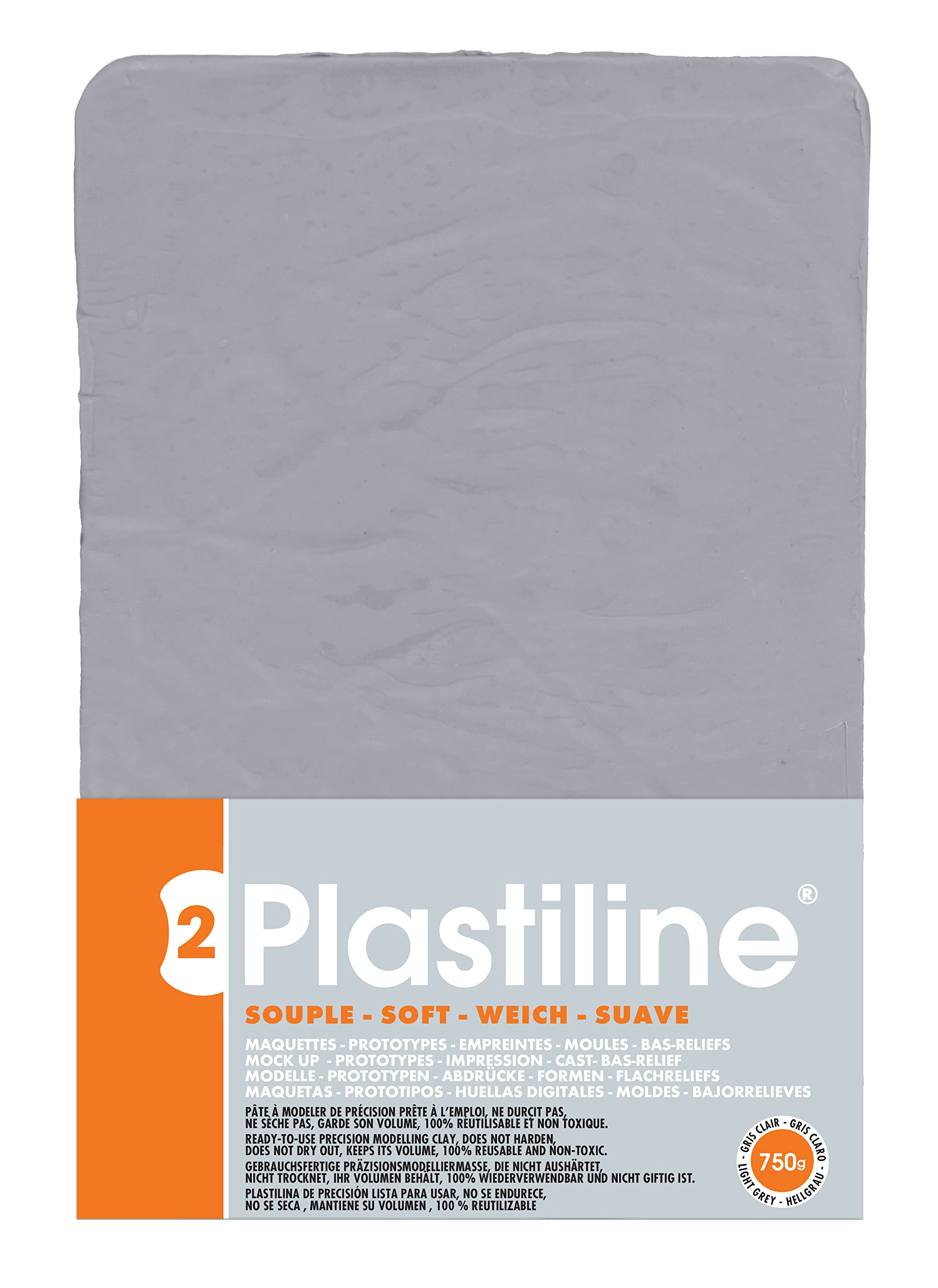 Plastiline 7650T - Plastiline sheet - Modelling Clay, High Precision - Sculpting, Moulding - Hardness 2 (soft) - 750g - Light Grey shade. Made in France