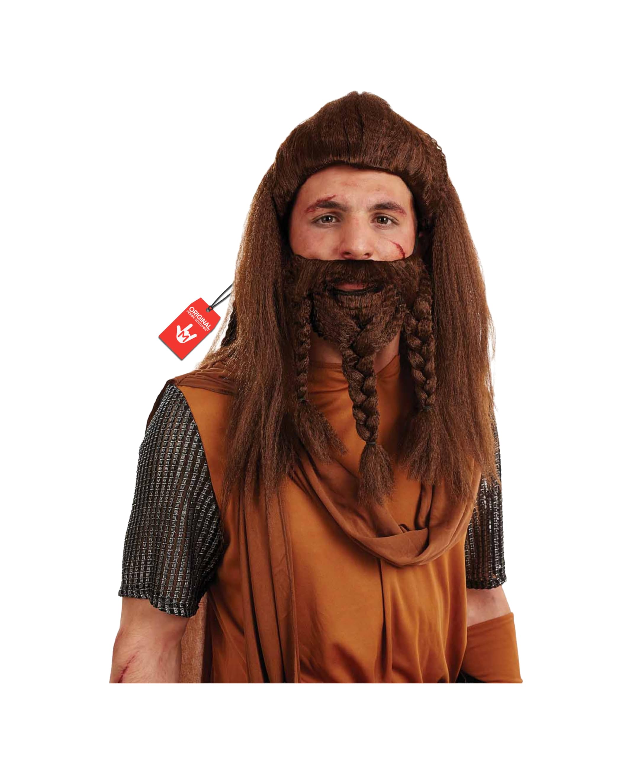 Mens Viking Wig & Beard Adults Historical Braided Brown Hair Costume Accessory
