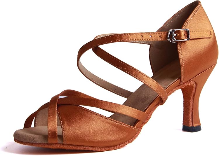 Zapatos De Satén Con Hebilla Zapatos De Baile Latino Mujer - Taco 7.5 Cm, Satén, Puntera Abierta, Para Salsa, Tango, Bachata Zapatos Baile Latino Mujer