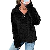 BLENCOT Womens Casual Button Down Collar Pullover Fleece Sweatshirt Long Sleeve Tops Warm Sherpa Coat Jacket Pockets