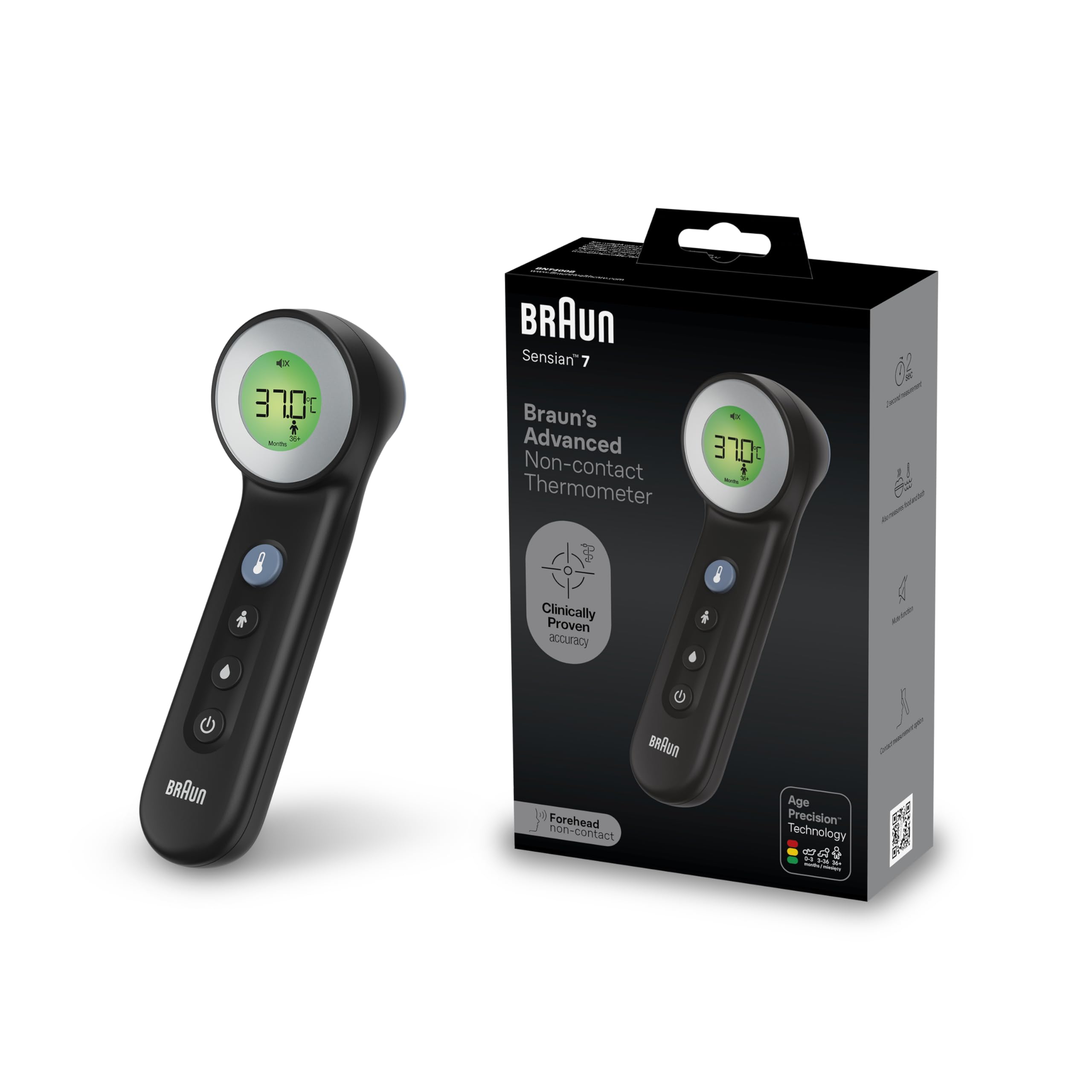 Braun Sensian™ 7 Forehead non-contact thermometer | Age Precision® Technology | 3-in1 | Colour-Coded Digital Display | Baby and Child Friendly | #1 Brand among doctors¹ | BNT400