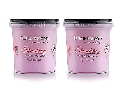 Cosmetofood Organic Strawberry Body Yogurt, Body Moisturizer for Combination Skin with Fast Absorbing Non