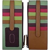 ili New York Long Double Sided Slim Wallet, RFID Blocking Card Holder with ID Window and Side Zip Pocket for Men and Women, Sage Multi