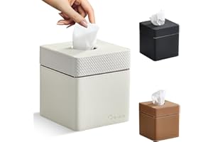Cloudever Tissue Box Holder Cover, Modern PU Leather Square Decorative Tissue Holder Organizer-Woven New Off White