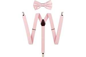 TIE G U STYLE TIE G Solid Color Men's Suspender + Woven Bow Tie Set for Wedding : Vivid Color, Adjustable Brace, Strong Clip, Elastic Band