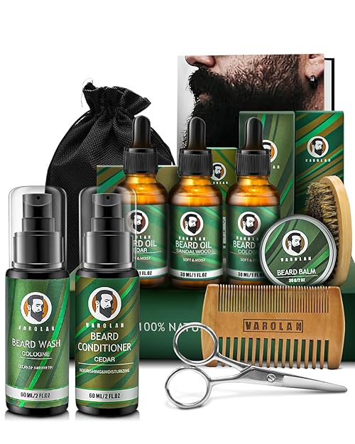 Mens Gifts for Birthday, Gifts for Men, Beard Care Kit with Beard Oil Balm Conditioner Wash Brush Comb Scissor, Stocking Stuffers for Men Birthday & Holiday Gifts for Boyfriend Brother Dad Husband