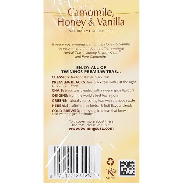TWININGS TEA, CAMOMILE, HONEY & VANILLA – COMFORTING CAFFEINE FREE BLEND, TWININGS CAMOMILE TEA BAGS WITH HONEY & VANILLA, SOOTHING TWINING SLEEP TEA BEVERAGE, 20 COUNT