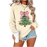 BEIDEFY Christmas Tree Sweatshirt for Women All Booked For Christmas Long Sleeve Shirt Librarian Christmas Holiday Tops