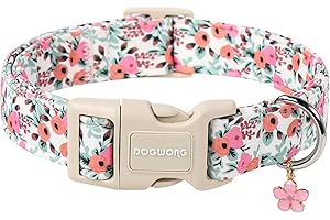 DOGWONG Flower Cotton Dog Collar, Spring Summer Cute Pink Dog Collar Durable Soft Fabric Pet Dog Collars Female Girl Necklace for Small Medium Large Dogs