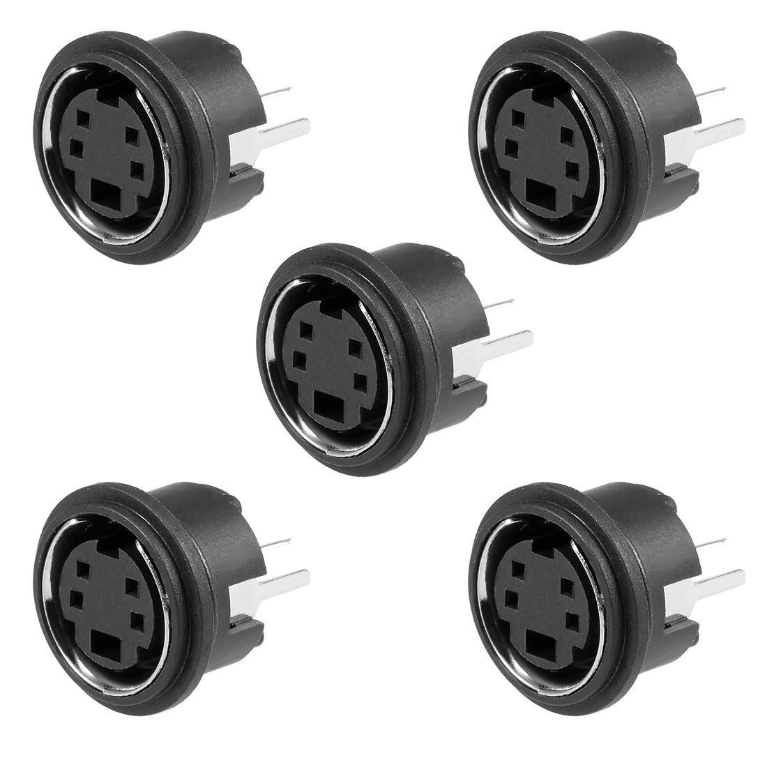 sourcing map 5pcs S-video PCB Mount 4 Pin Din Socket Audio Video Linker Black MDC-4-04