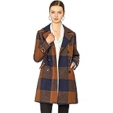 Allegra K Women's 2025 Winter Notched Lapel Pea Coat Classic Buffalo Checks Double Breasted Plaid Coat