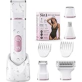 NPYXBR 5-in-1 Bikini Trimmer for Women: IPX7 Waterproof Electric Razor Shaver for Silk Skin, Easy Cleaning, 5 Head, Rechargeable Body Hair Removal, LED Display, Ceramic Blade, Gifts for Her