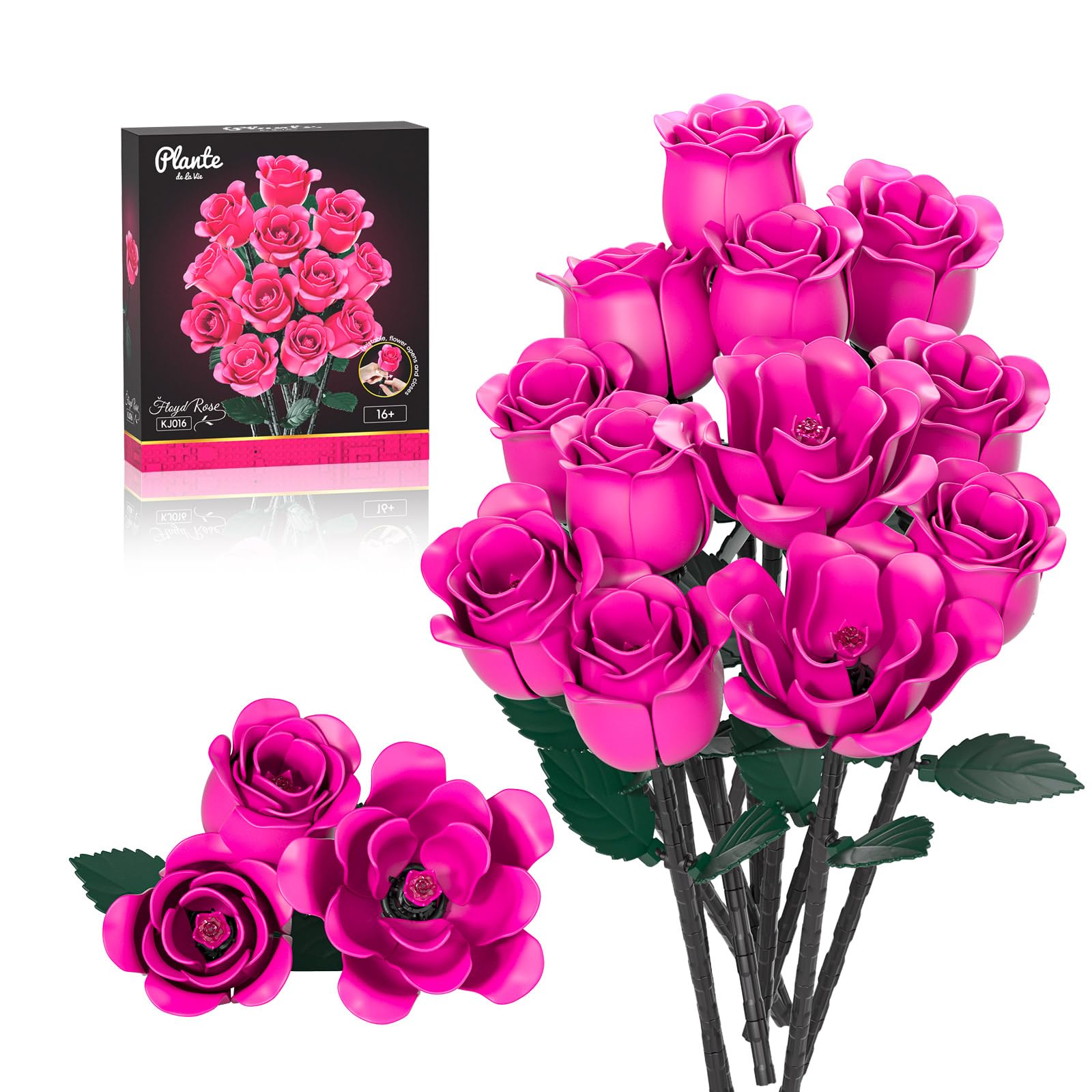 Photo 1 of 12 Pink Rose Bouquet Building Set with Heart-Shaped Gift Box Base, 528PCS Gothic Romantic Roses Artificial Flower Building Blocks, Gift for Christmas,Valentines Day, Anniversary for Wife Women Girls
