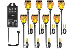 LUYE Low Voltage Torch Landscape Lights with Timer Transformer and Connectors 12V Pathway Lights Flickering Flame Landscape Lighting IP65 Waterproof Wired Outdoor Lights for Garden Yard Patio(8 Pack)