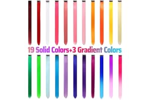 MEckily 22 PCS Vibrant Rainbow Colored Hair Extensions Clip in Hair Accessories for girls Colorful Straight Hair Extensions Party Highlights for Kids Women 22 Inch
