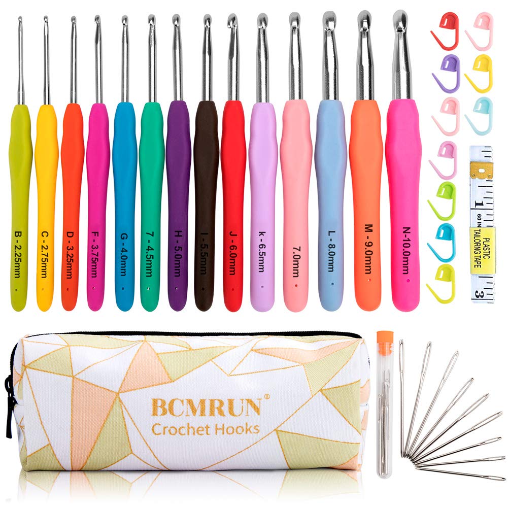 BCMRUN Crochet Hooks Set,14 PCS Ergonomic Soft Grip Handles Knitting