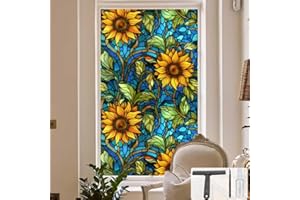 SIMPASTE Window UV Protection Privacy Film:Non-Adhesive Static Cling Decorative Window Film with Installation Tools,Stained Glass Window Film for Kitchen,Study,Bathroom,and Shower Doors,17.7 x 39.4 inches.