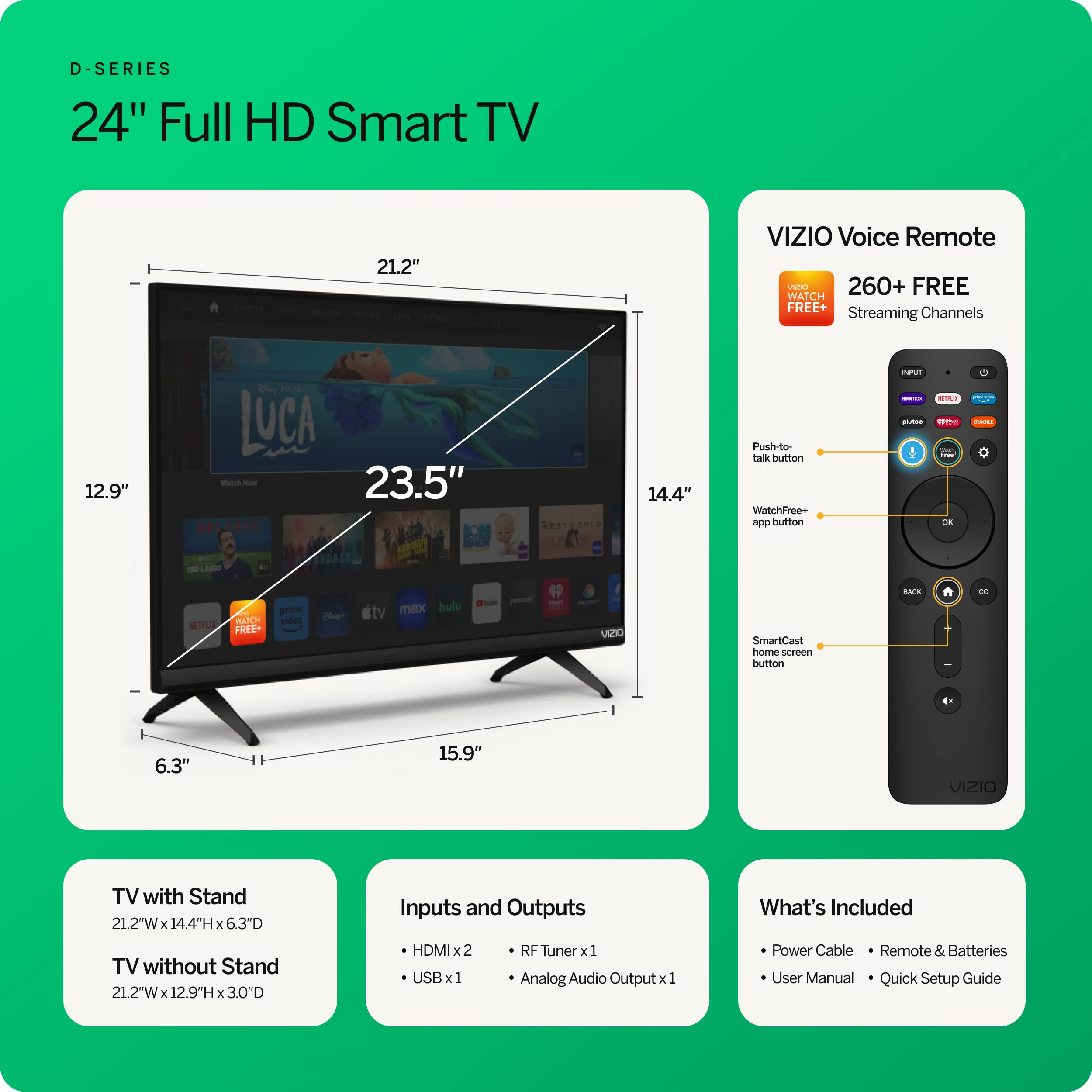 VIZIO 24-inch D-Series Smart TV & 2.0 Home Theater Sound Bar Bundle