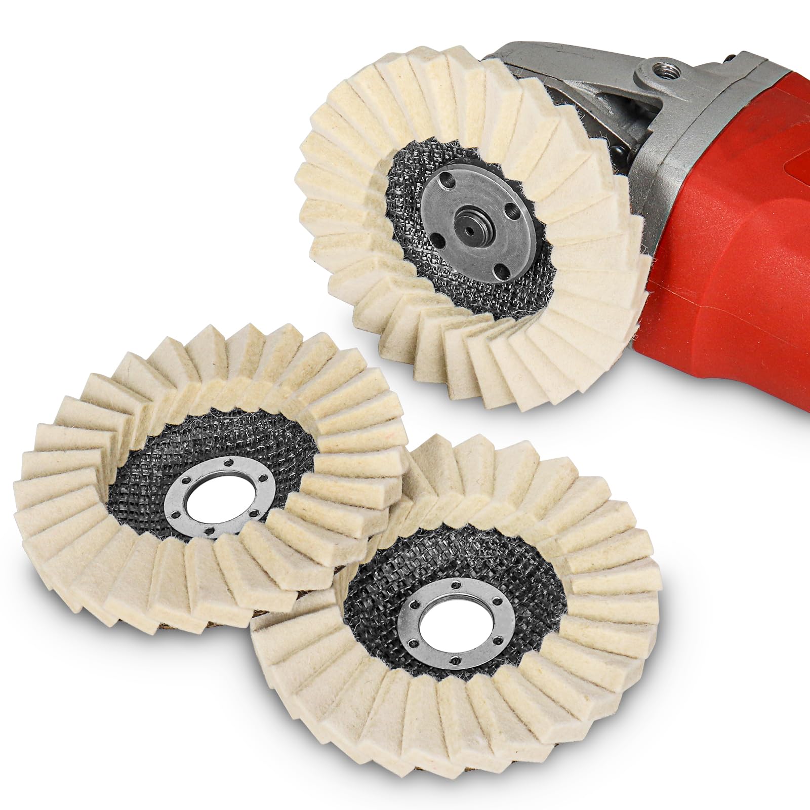 SI FANG 125mm Upgraded Wool Polishing Wheel Flap Disc, 5 inch x 7/8" Very Fine Felt Polishing Pads Wool Buffing Wheels Angle Grinder Attachments, Fast Heat Dissipation 3 PCS