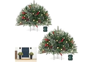 Christmas Planter Filler with Led Lights & Timer,Battery Operated Christmas Pot Fillers Outdoor Decoration for Porch,Pathway 