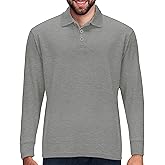 Premium Wear Long Sleeve Polo Shirt for Men, Cotton-Blend Fabric Golf Shirt with Collar, 3-Button Placket, Stain Guard