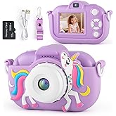 Kids Camera for Girls 3-5 Years Old, Kids Digital Camera with Silicone Cover, 48MP/1080P Video Recording Selfie Camera for Kids Christmas Birthday Gifts for Age 4-8 Girls Toys