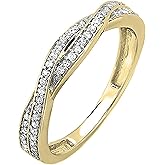 Dazzlingrock Collection Valentine's Day Gift 0.25 Ctw 10K Real Solid Gold Round Natural Diamond Anniversary Wedding Band Swirl Matching Ring