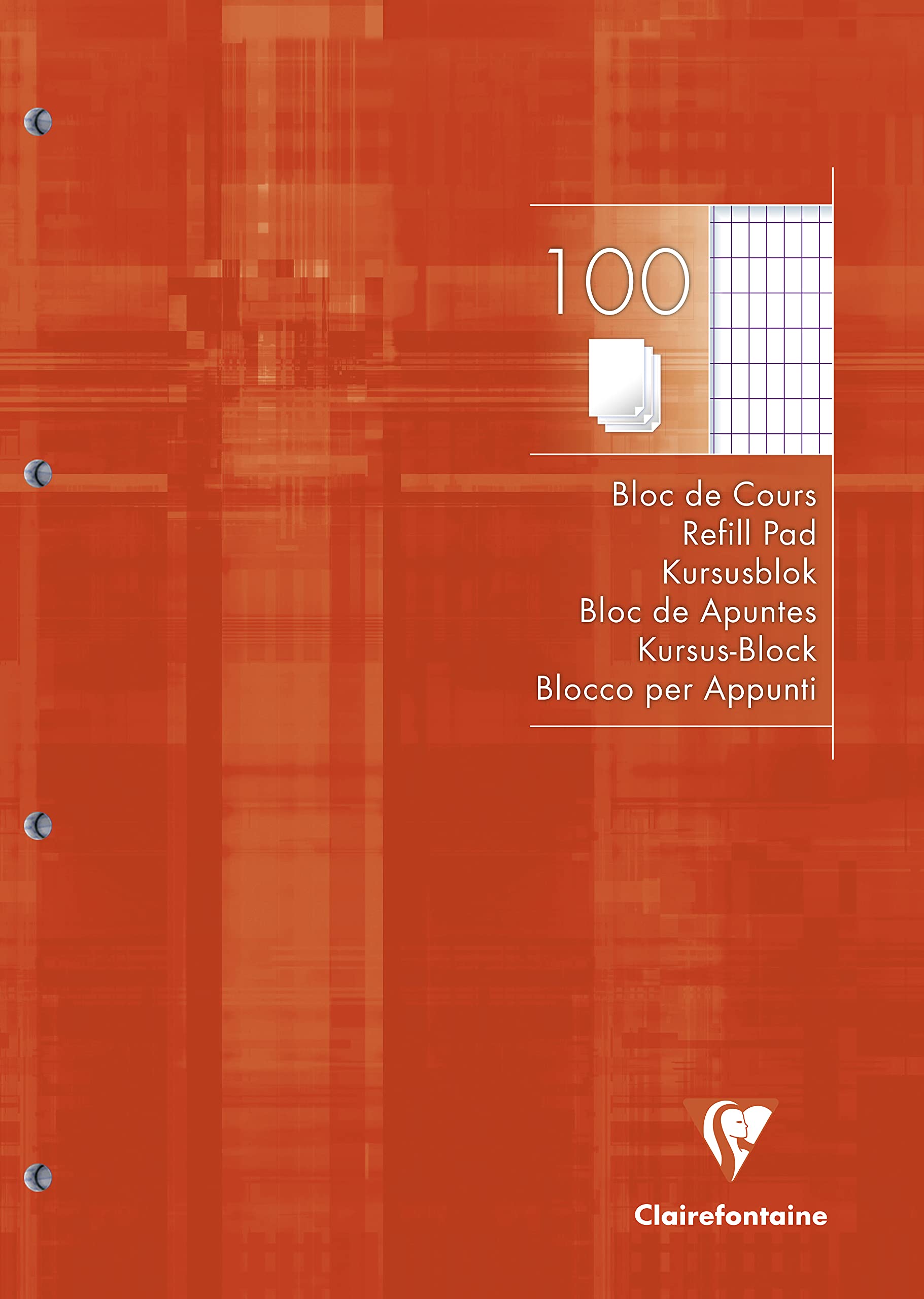 Clairefontaine 5817C - One Perforated Glued Pad Tangerine - A4 21x29.7 cm - 200 Squared Pages 4x8 mm with Margin - White Paper 90 g - Laminated Card Cover