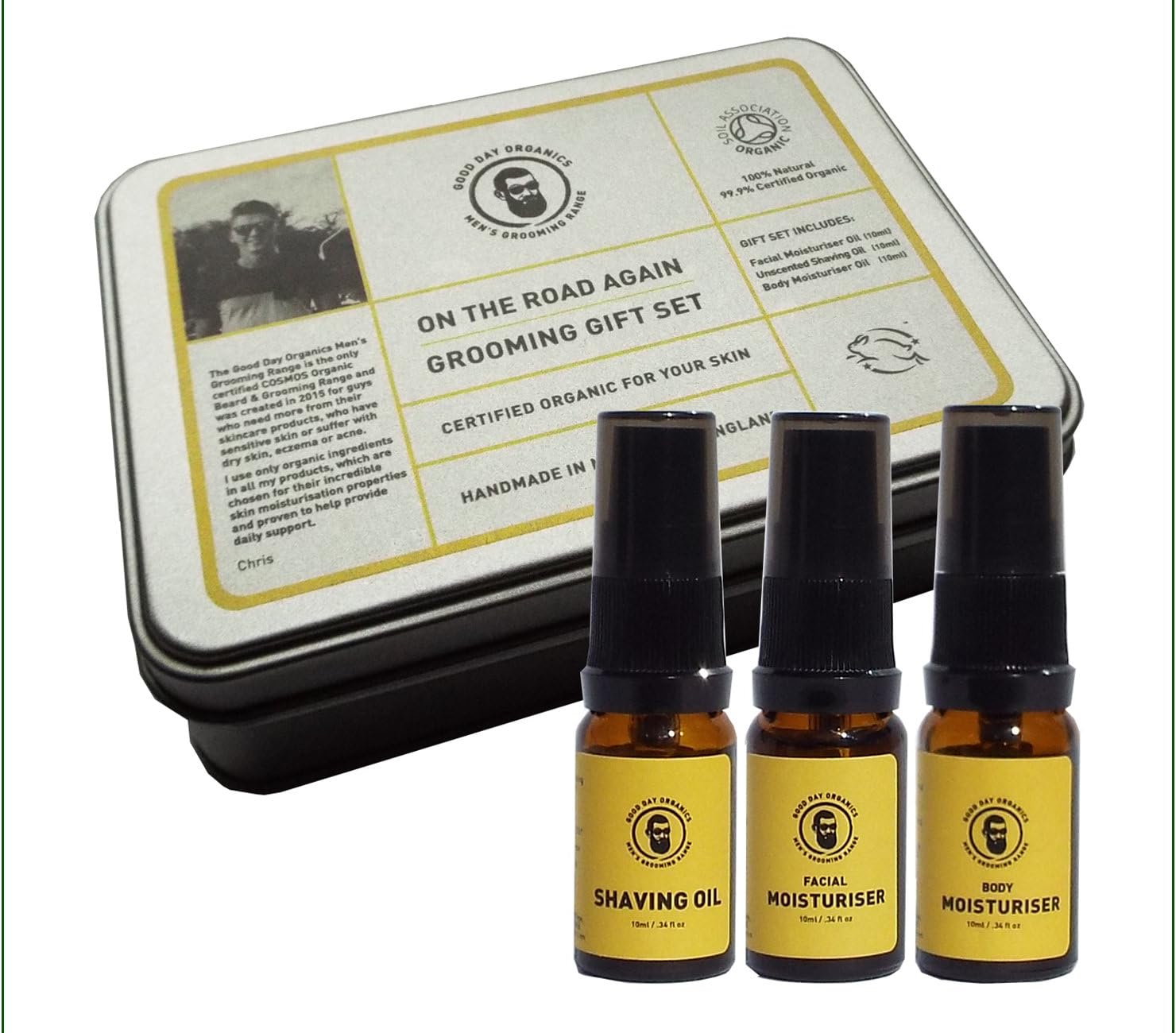 'On The Road Again' Men's Grooming Travel Set - Vegan & Cruelty Free/Organic - 100% Natural Made in the UK (3 x 10ml)